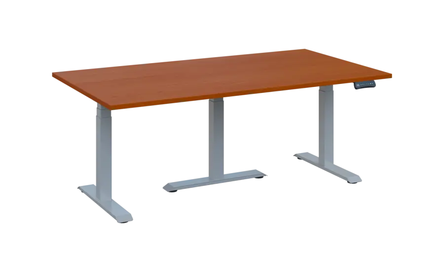 FLEXIMEET 180-100 výškově nastavitelný stůl, kovová podnož stříbrná, deska 25 mm, široký 1800 mm, třešeň šumavská